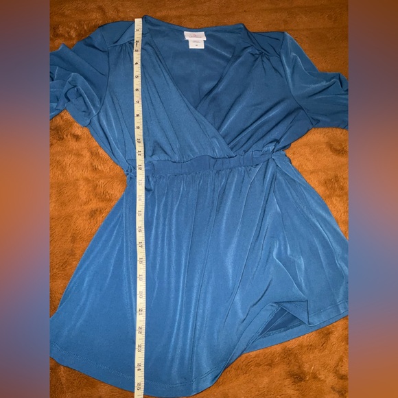 Oh Baby by Motherhood Maternity Blue Faux Wrap V-Neck Blouse Perfect for Photos - Picture 8 of 10